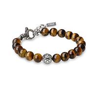 COAI Bracelet Perle Œil de Tigre Marron Charm Fleur de Lis Acier Inoxydable Homme