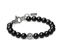 COAI Bracelet Perle Obsidienne Noire Charm Fleur de Lis Acier Inoxydable Homme