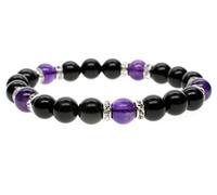 COAI Bracelet Perle Pierres Semi-Précieuses Obsidienne Noire Améthyste Femme