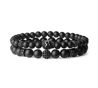 COAI Bracelet Perle Pierres Véritables Onyx Mat Tête de Mort Élastique Homme M