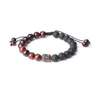 COAI Bracelet Pierre de Lave, Bracelet Œil de Tigre Rouge, Bracelet Tête de Bouddha