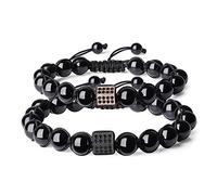 COAI Bracelet Pierres Semi-Précieuses Tourmaline Noire Cordon Ajustable Couple