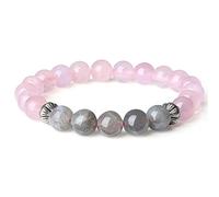COAI Bracelet Pierres Véritables Quartz Rose Labradorite Élastique Femme 16-18cm