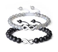 COAI Bracelet pour Couple Breloque Infini Yin Yang Onyx Mat Labradorite Ajustable