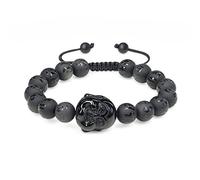 COAI Bracelet Tête de Bouddha Amulette Obsidienne Matte Cordon Ajustable Tressé Homme