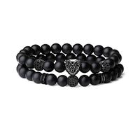 COAI Bracelets à Charms Lion Pierres Semi-Précieuses Onyx Mat Homme