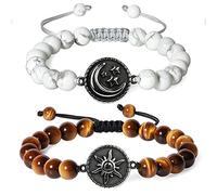 COAI Bracelets Couple Amoureux pour 2, Bracelets Œil de Tigre/Howlite, Charms Soleil & Lune