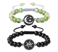 COAI Bracelets Couple Amoureux pour 2, Bracelets Onyx Noir Mat/Jade Australien, Charms Soleil & Lune