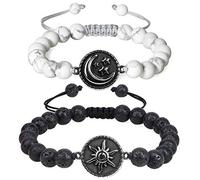 COAI Bracelets Couple Amoureux pour 2, Bracelets Pierre de Lave/Howlite, Charms Soleil & Lune