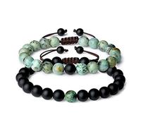 COAI Bracelets Couple Distance, Bracelet Onyx Noir Mat/Turquoise Africaine, Cadeau Saint-Valentin