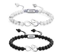 COAI Bracelets Cœur Infini pour Couples, Bracelet Onyx Noir & Turquoise Howlite