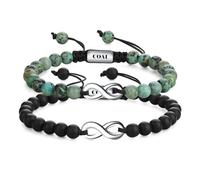COAI Bracelets Infini pour Couples, Bracelet Onyx Noir & Turquoise Africaine