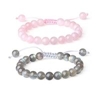 COAI Bracelets Pierres Véritables Quartz Rose Labradorite Cordon Ajustable