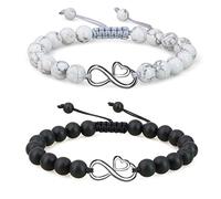 COAI Bracelets pour Couples Pierre Yin Yang Onyx Mat Howlite Signe Infini Ajustable