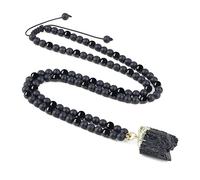 COAI Collier 108 Perles Bouddhistes Tourmaline Onyx Pendentif Irrégulier Homme