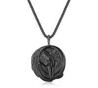 COAI Collier Acier Inoxydable Pendentif Corbeau Pierre Obsidienne Noire Homme 50cm