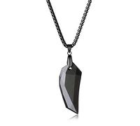 COAI Collier Acier Inoxydable Pendentif Dent de Loup Pierre Obsidienne à Facettes Unisexe
