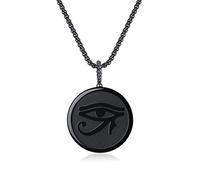 COAI Collier Acier Inoxydable Pendentif Rond Œil de Râ Amulette Obsidienne Unisexe