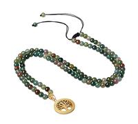 COAI Collier Ajustable Mala 108 Perles Agate Indienne Arbre de Vie Homme Femme
