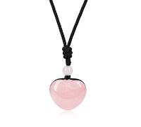 COAI Collier Ajustable Pendentif Cœur Pierres Véritables Quartz Rose Femme