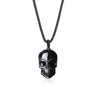 COAI Collier Ajustable Pendentif Tête de Mort Obsidienne Noire Homme Femme