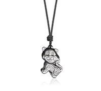 COAI Collier Ajustable Pendentif Tigre Obsidienne Argentée Homme Femme