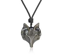 COAI Collier Ajustable Tête de Loup Obsidienne Dorée Homme