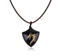 COAI Collier Cordon en Cuir Pendentif Bouclier Dragon Obsidienne Arc-en-Ciel Homme