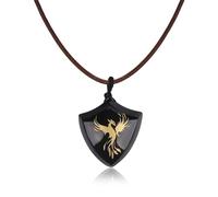 COAI Collier Cordon en Cuir Pendentif Bouclier Phénix Obsidienne Arc-en-Ciel Homme