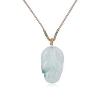 COAI Collier Jadéite de Birmanie, Pendentif Feuille, Collier Cordon Réglable Kaki