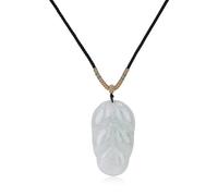 COAI Collier Jadéite de Birmanie, Pendentif Feuille, Collier Cordon Réglable Noir
