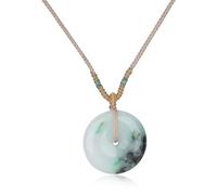 COAI Collier Jadéite de Birmanie, Pendentif Pi Chinois, Collier Cordon Réglable Kaki