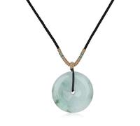 COAI Collier Jadéite de Birmanie, Pendentif Pi Chinois, Collier Cordon Réglable Noir