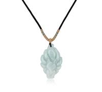 COAI Collier Jadéite de Birmanie, Pendentif Renard à Neuf Queues, Collier Cordon Réglable Noir