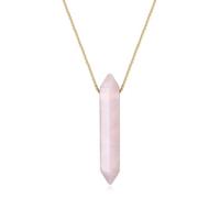 COAI Collier Long Pendentif Colonne Hexagonale Pierre Quartz Rose Femme