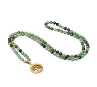 COAI Collier Mala 108 Perles Bouddhiste Chrysoprase Agate Indienne Arbre de Vie Homme Femme