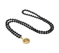 COAI Collier Mala 108 Perles Bouddhiste Obsidienne Noire Arbre de Vie Homme Femme