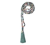 COAI Collier Mala 108 Perles Bouddhistes Nouées OM Pierres Semi-Précieuses 8mm Agate Indienne à Facettes Unisexe