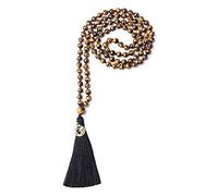COAI Collier Mala 108 Perles Bouddhistes Nouées OM Pierres Semi-Précieuses 8mm Œil de tigre Jaune Unisexe
