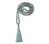 COAI Collier Mala 108 Perles Bouddhistes Nouées OM Pierres Semi-Précieuses 8mm Turquoise Africaine à Facettes Unisexe