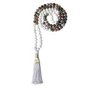COAI Collier Mala 108 Perles Bouddhistes Nouées Pierres Véritables Howlite Agate Indienne Main de Fatma Unisexe