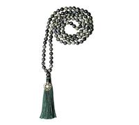 COAI Collier Mala 108 Perles Bouddhistes Nouées Pierres Véritables Jaspe Zèbre Unisexe