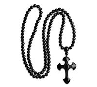 COAI Collier Mala 108 Perles Bouddhistes Pendentif Croix 6mm Obsidienne Noire Unisexe