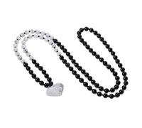 COAI Collier Mala 108 Perles, Chapelet Bouddhiste, Collier Onyx, Collier Howlite, Pendentif Cœur pour Femme