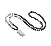 COAI Collier Mala 108 Perles, Chapelet Bouddhiste, Collier Onyx Noir, Pendentif Quartz Rutile Noir