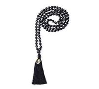 COAI Collier Mala 108 Perles Charm OM 6mm Obsidienne Noire Homme Femme