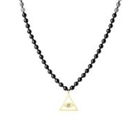 COAI Collier Mala 108 Perles, Collier Onyx et Labradorite pour Hommes et Femmes, Pendentif Triangle Mauvais Œil Plaqué Or