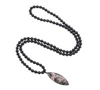 COAI Collier Mala 108 Perles Noué Obsidienne Pendentif Feuille Rhodonite Femme Homme