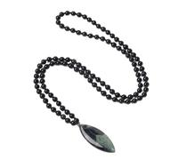 COAI Collier Mala 108 Perles Noué Onyx Pendentif Feuille Jaspe Kambaba Femme Homme