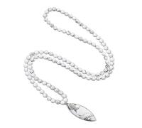 COAI Collier Mala 108 Perles Noué Pendentif Feuille Howlite Femme Homme